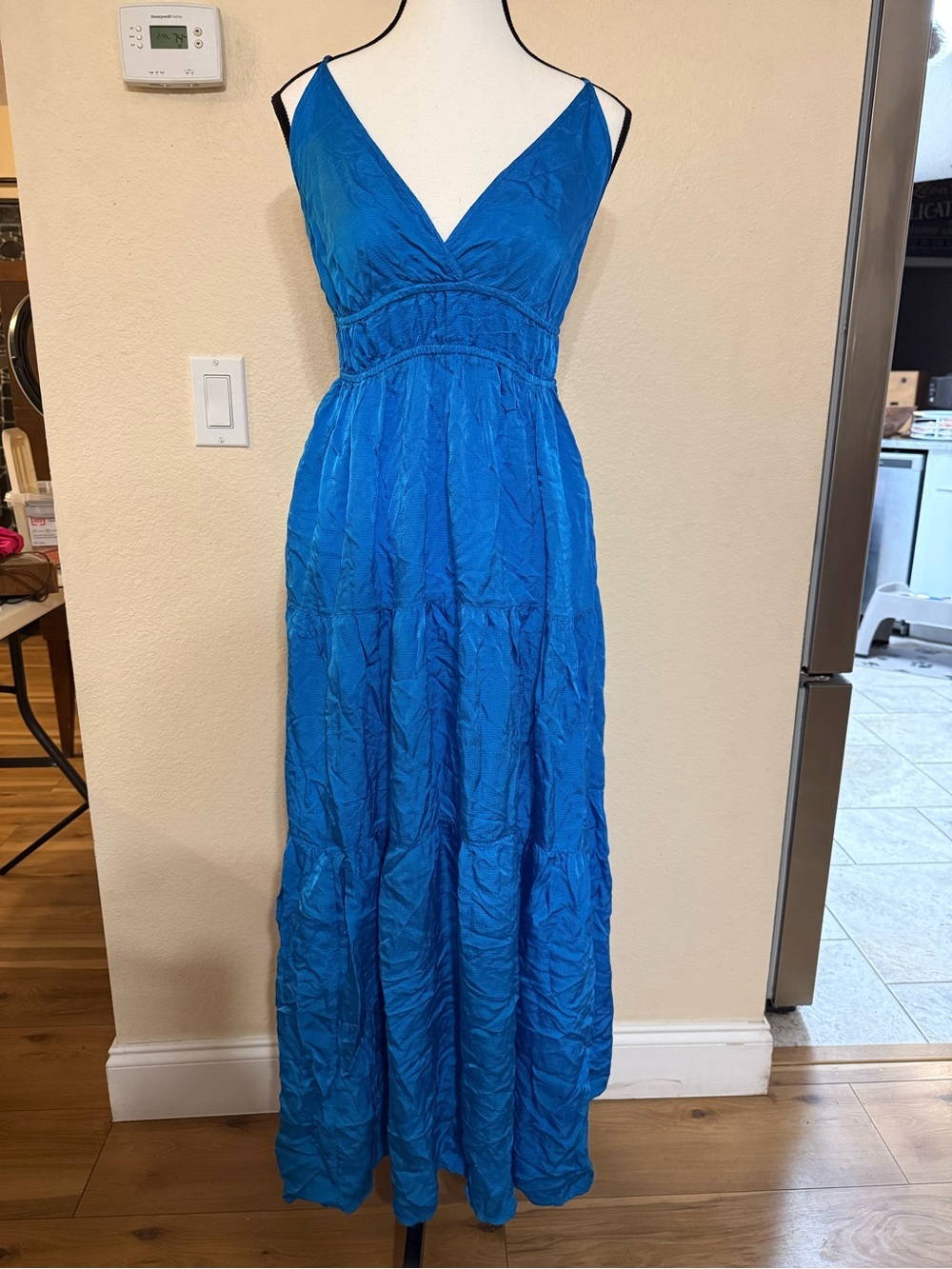 Young Fabulous Broke YFB Blue Maxi V-neckline Empire Waist Bohemian Dress XS